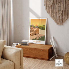 Jerusalem Wall Art Poster in a modern interior setting, showcasing vintage travel-inspired design.