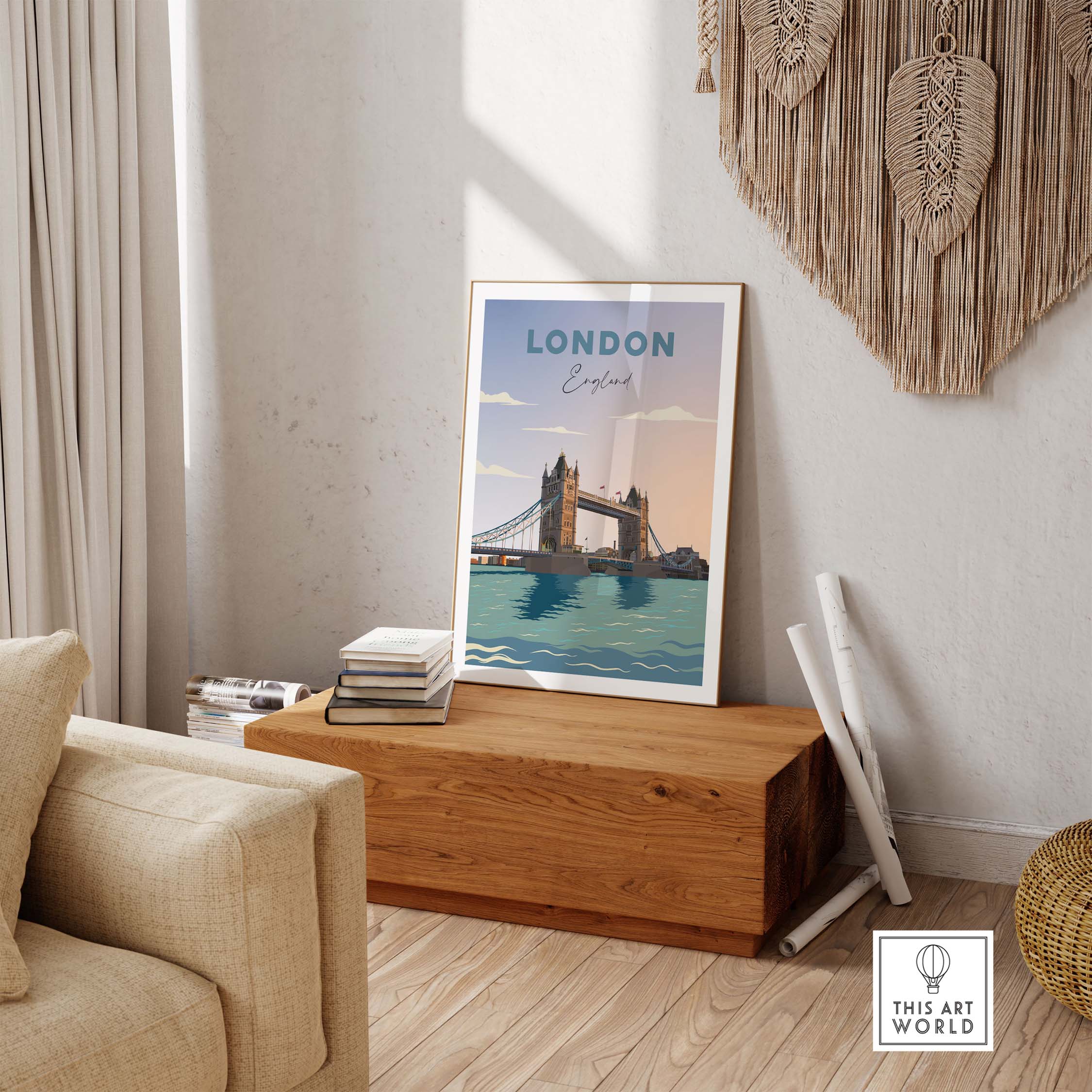 London Travel Poster Print featuring Tower Bridge, stylish wall art for home or office by This Art World.