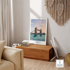 London wall art print featuring Tower Bridge, perfect for travel enthusiasts and home decor.