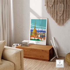 Turin Wall Art Print showcasing a minimalist design of Turin with mountains, perfect for home decor.