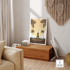 Palm Beach Florida print displayed in a stylish interior, evoking vintage travel nostalgia and wanderlust.