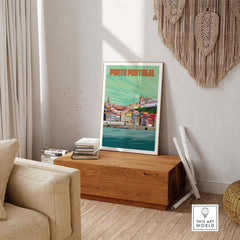 Porto Print Poster Wall Art showcasing colorful vintage design inspired by Portugal's scenic landscapes.