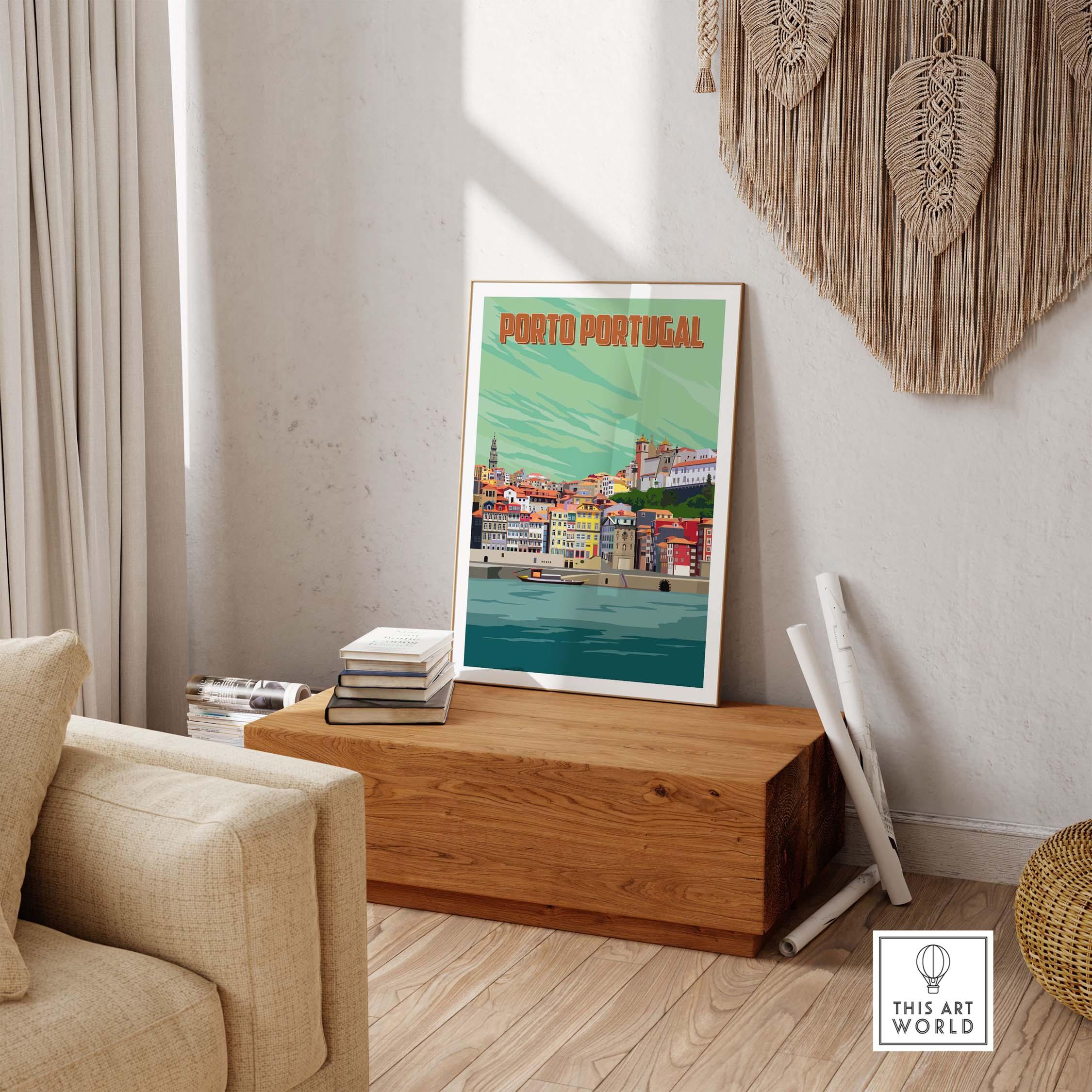 Porto Print Poster Wall Art showcasing colorful vintage design inspired by Portugal's scenic landscapes.