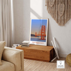 San Francisco Print Poster featuring the Golden Gate Bridge, stylish wall art for home or office decor.