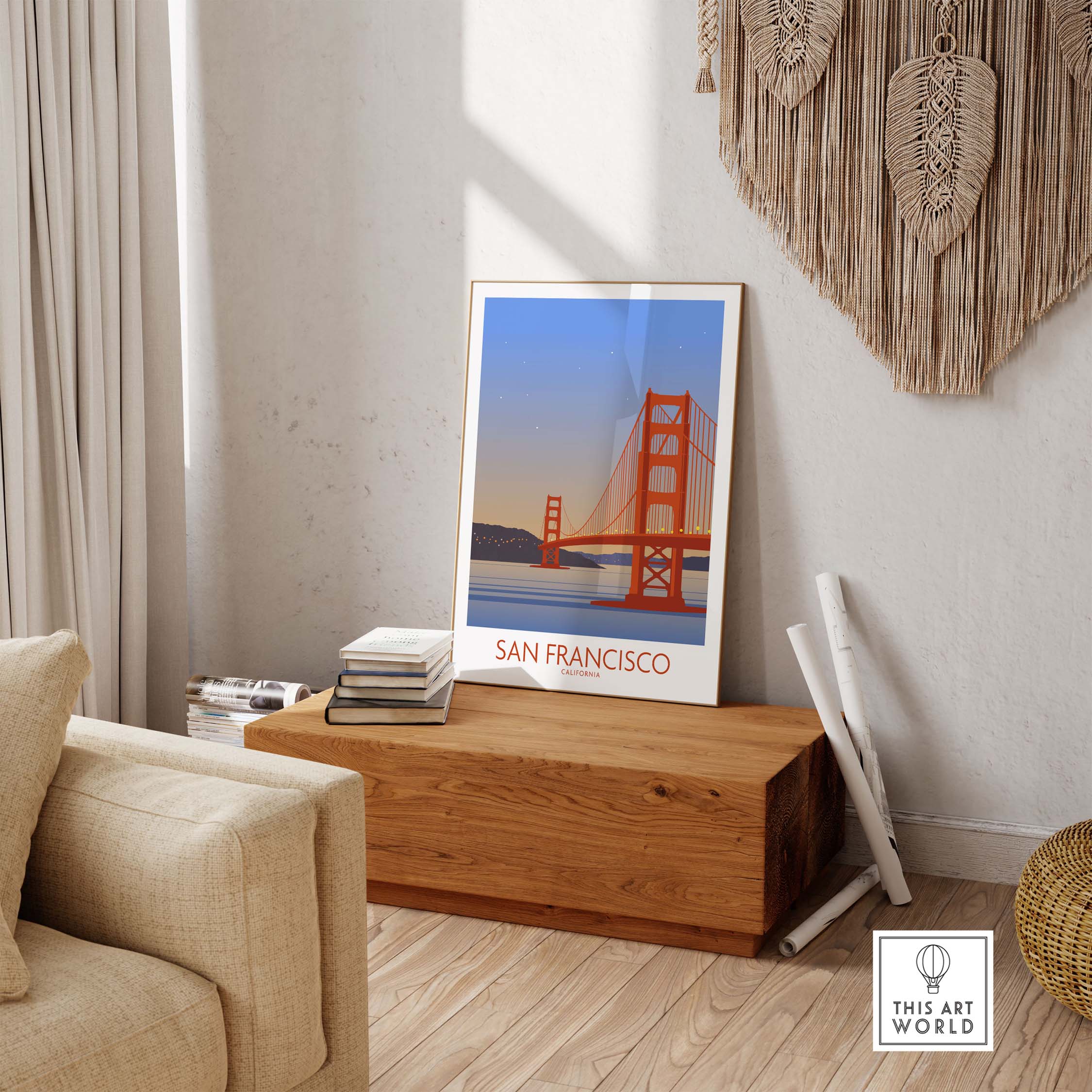 San Francisco Print Poster featuring the Golden Gate Bridge, stylish wall art for home or office decor.