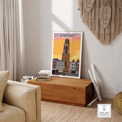 Utrecht Print depicting the iconic Dom Tower, perfect for decorating homes or offices and celebrating Dutch culture.