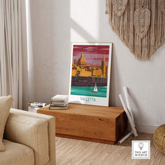Valletta Print Malta Poster displayed in a stylish living space with modern decor.