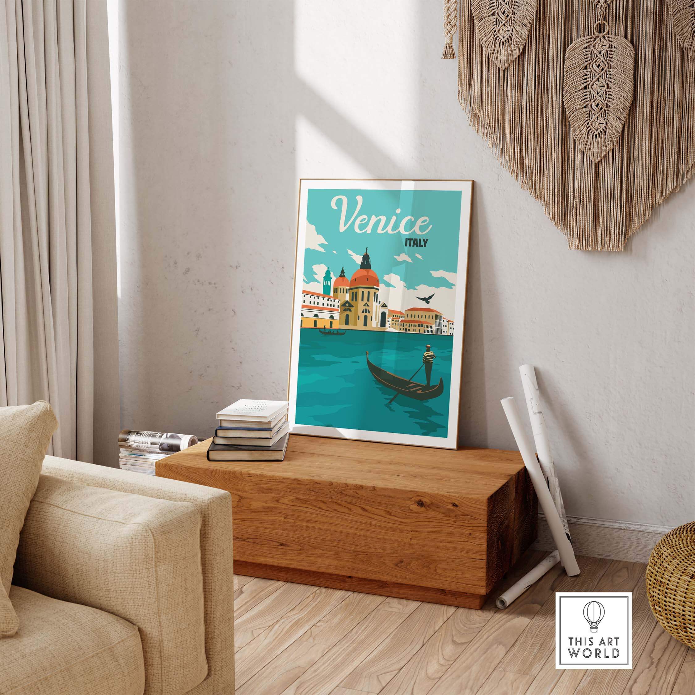 Venice Poster Wall Art Print showcasing a picturesque view of Venice, Italy, perfect for home decor and travel enthusiasts.