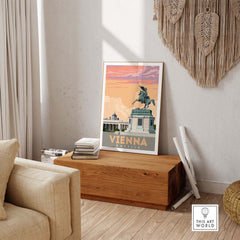 Vienna Poster Austria Print showcasing vintage travel art in stylish home decor setting.