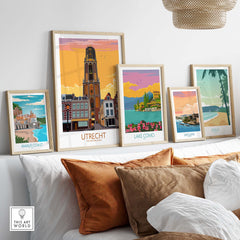 Stylish Utrecht Print Poster and framed vintage travel art inspiration displayed in a cozy interior setting.