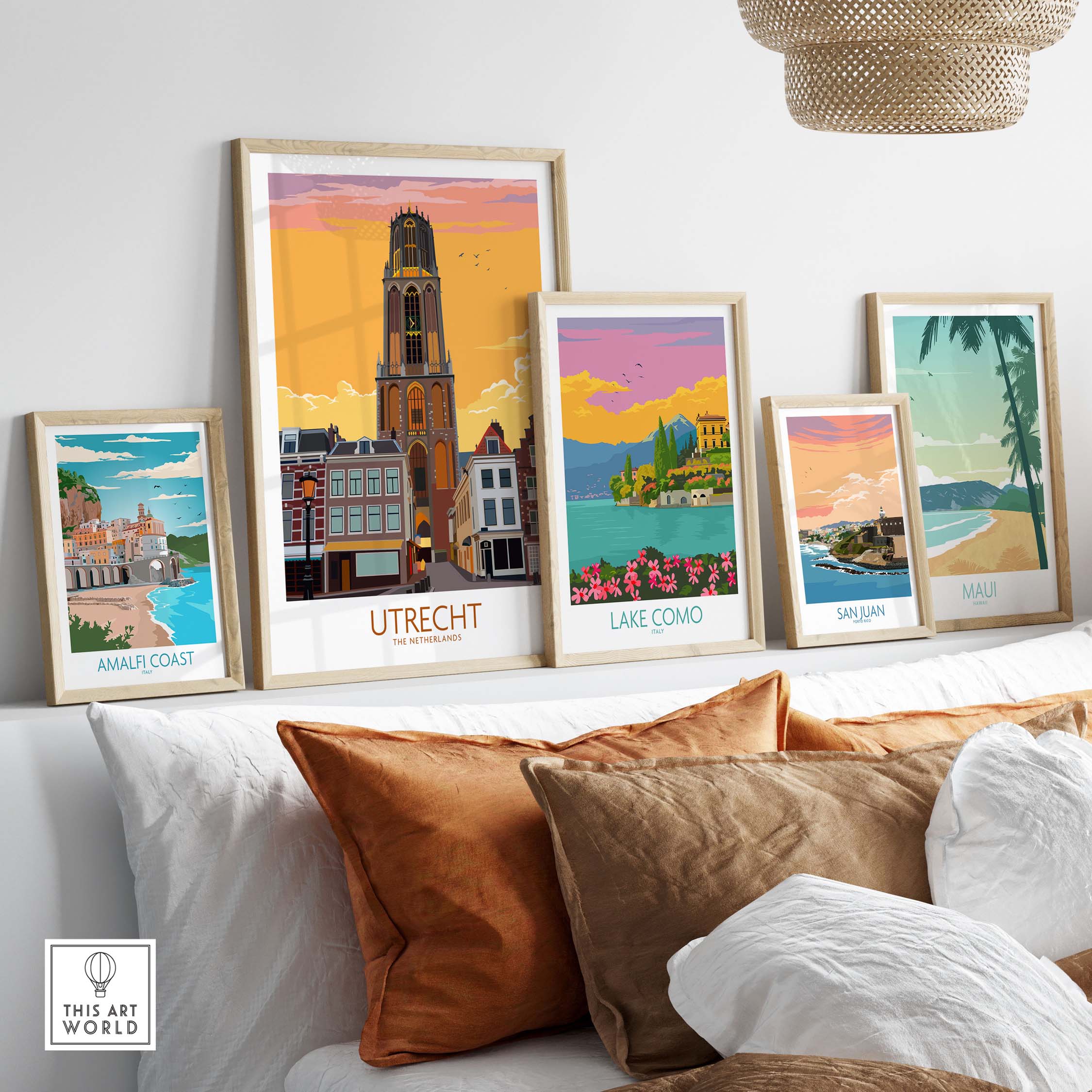Stylish Utrecht Print Poster and framed vintage travel art inspiration displayed in a cozy interior setting.