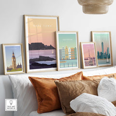 Cape Town Print Wall Art Poster displayed with other city prints in stylish living room decor.