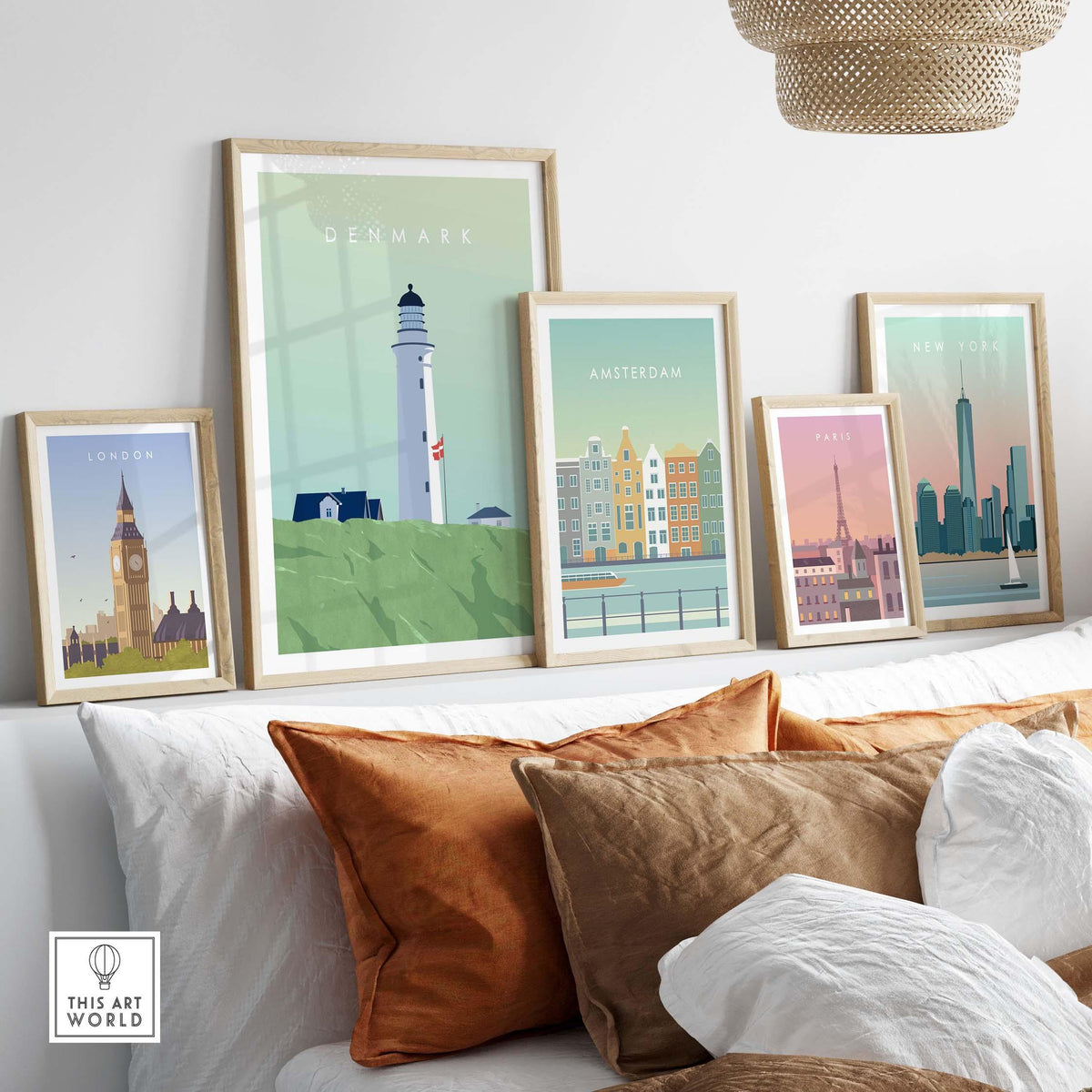Denmark Print Wall Art Poster displayed with other city art prints in a stylish interior setting.