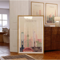 Toronto Skyline Print showcasing iconic architecture in warm pastel colors, perfect for stylish home or office decor.