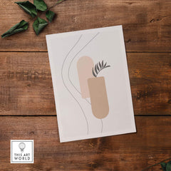 Abstract palm leaf print artwork on paper, stylish modern decor for home or office, available framed or unframed.