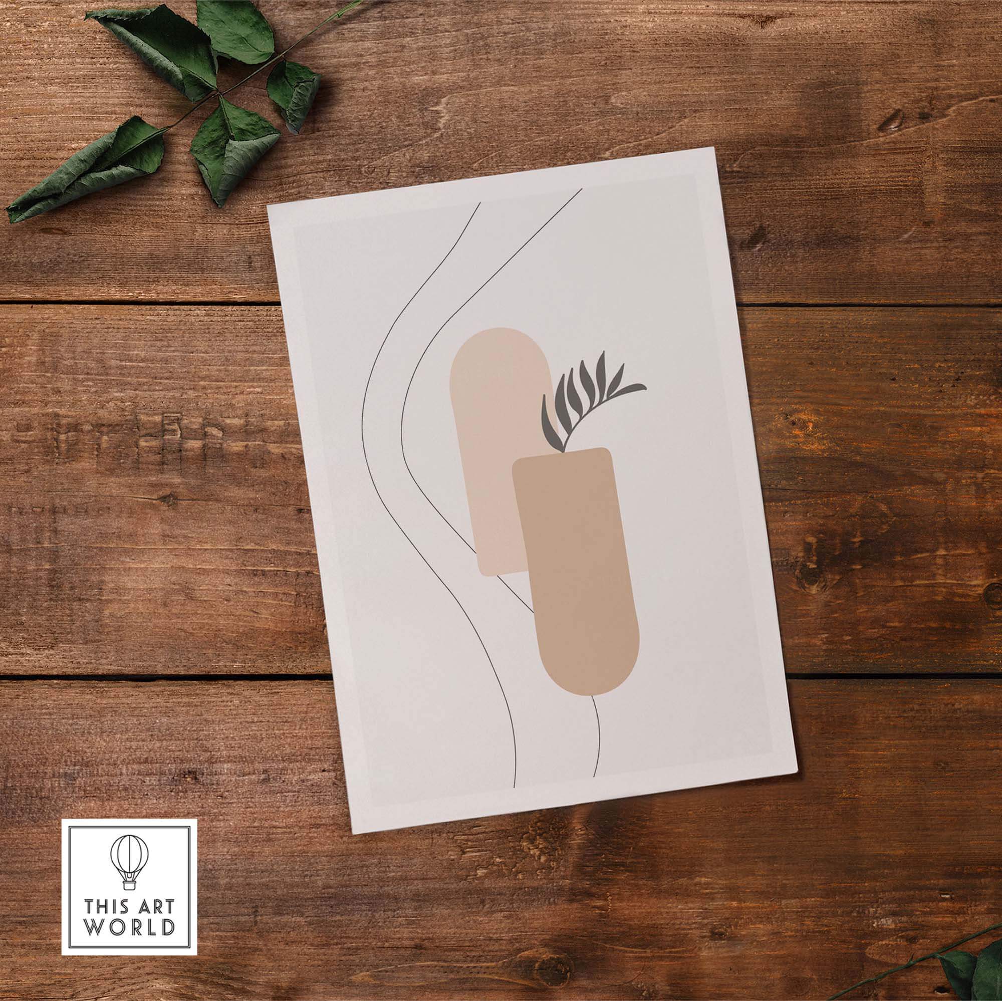 Abstract palm leaf print artwork on paper, stylish modern decor for home or office, available framed or unframed.