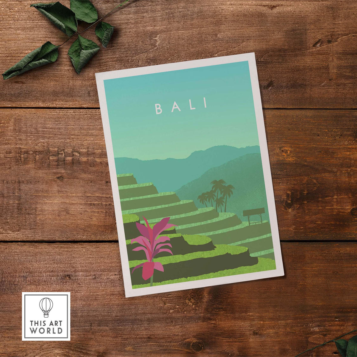 Bali Print Wall Art Poster featuring tropical landscape and vibrant colors, perfect for home decor.
