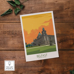 Belfast poster featuring historic architecture with vibrant colors, ideal for home or office wall art.