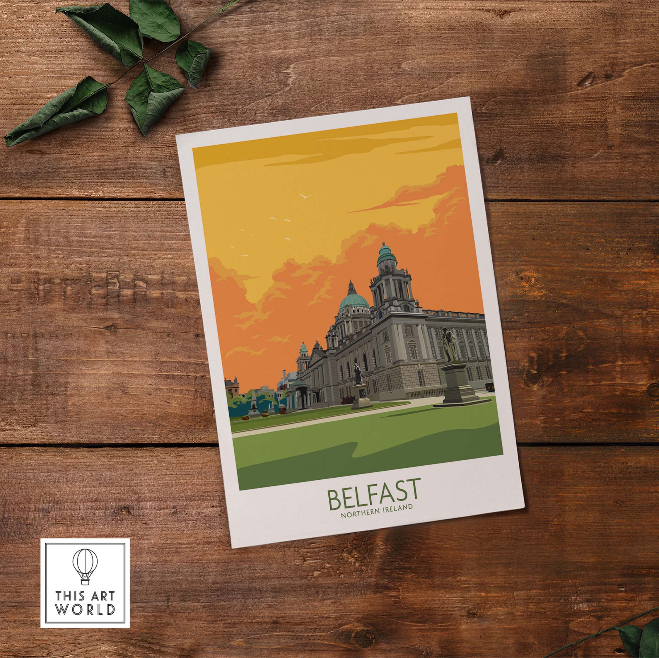 Belfast poster featuring historic architecture with vibrant colors, ideal for home or office wall art.