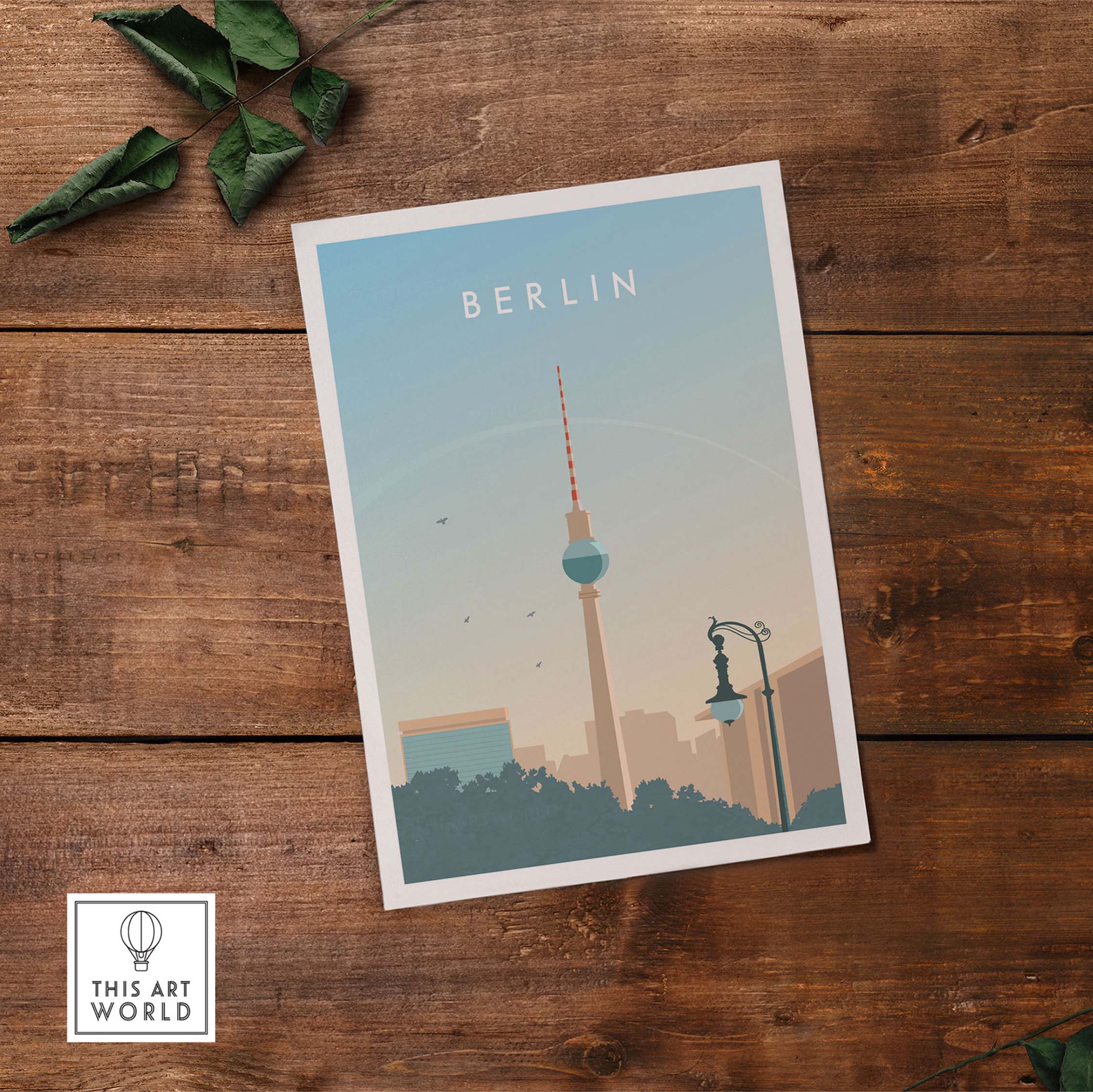 Berlin Print Wall Art Poster featuring iconic landmarks and vintage travel aesthetic