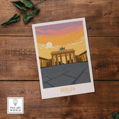 Berlin Print Germany Travel Poster featuring the iconic Brandenburg Gate at sunset
