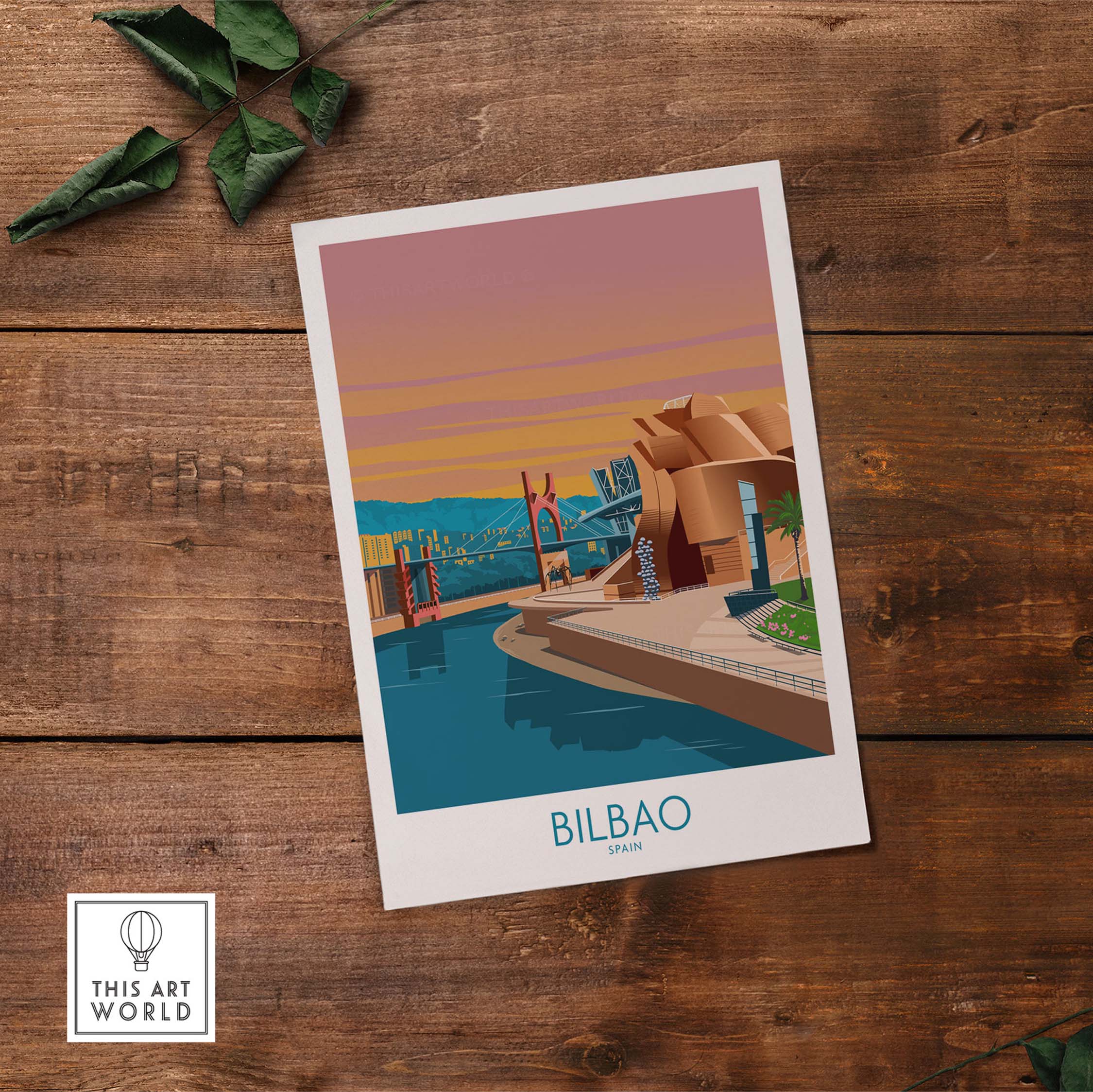Bilbao Poster print featuring minimalist design of Spain's skyline with a serene background, perfect for home decor.