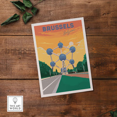 Brussels travel poster featuring the Atomium in vibrant colors, perfect for wanderlust and home decor.