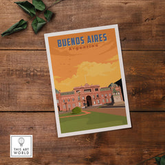 Buenos Aires Print showcasing vintage travel art, featuring iconic architecture inspired by Argentina.