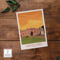 Vintage Buenos Aires travel poster featuring iconic architecture and warm colors, perfect for home or office decor.