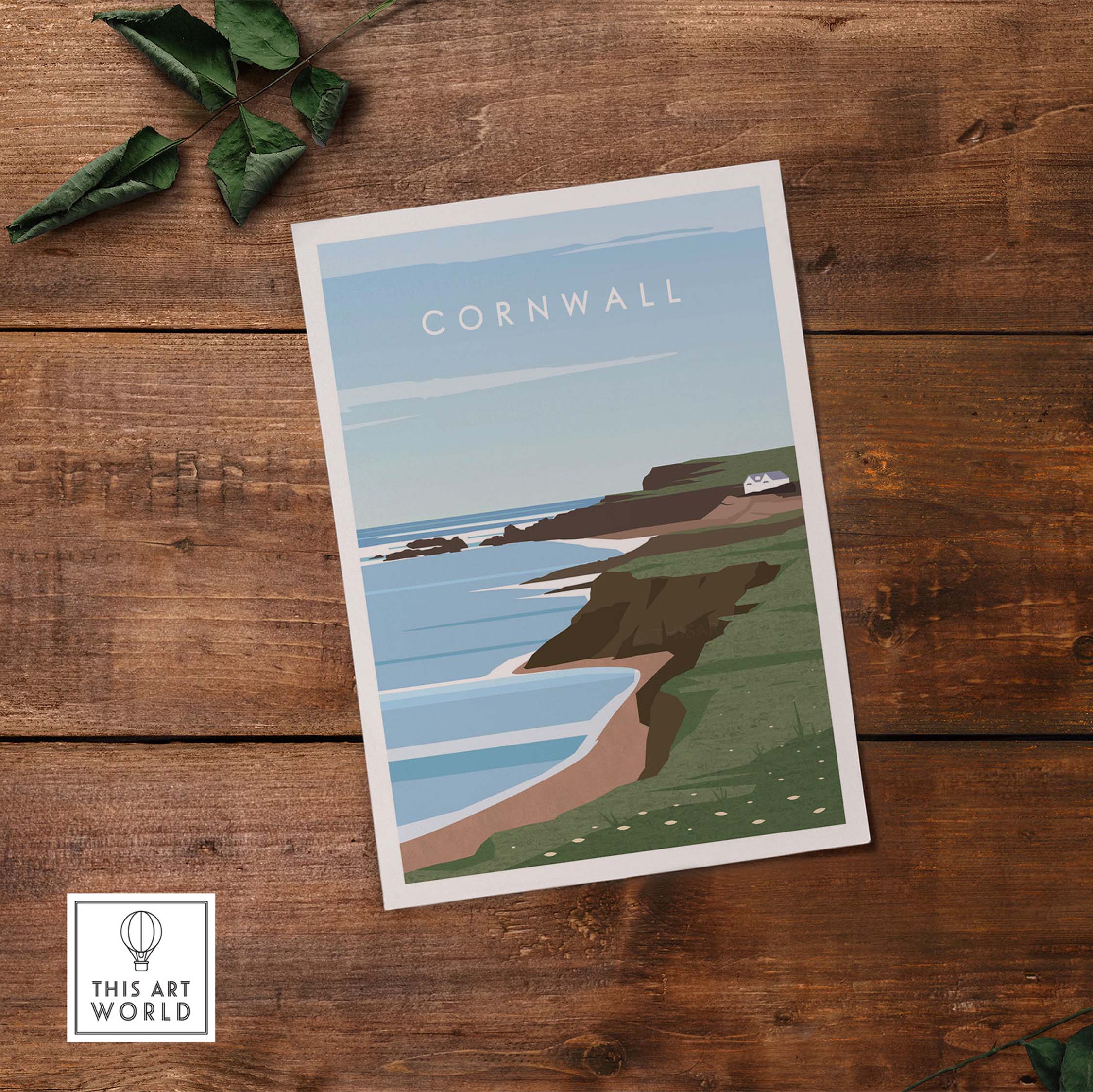Cornwall Print Wall Art Poster featuring coastal scenery, inspired by vintage travel art, ideal for home decor.