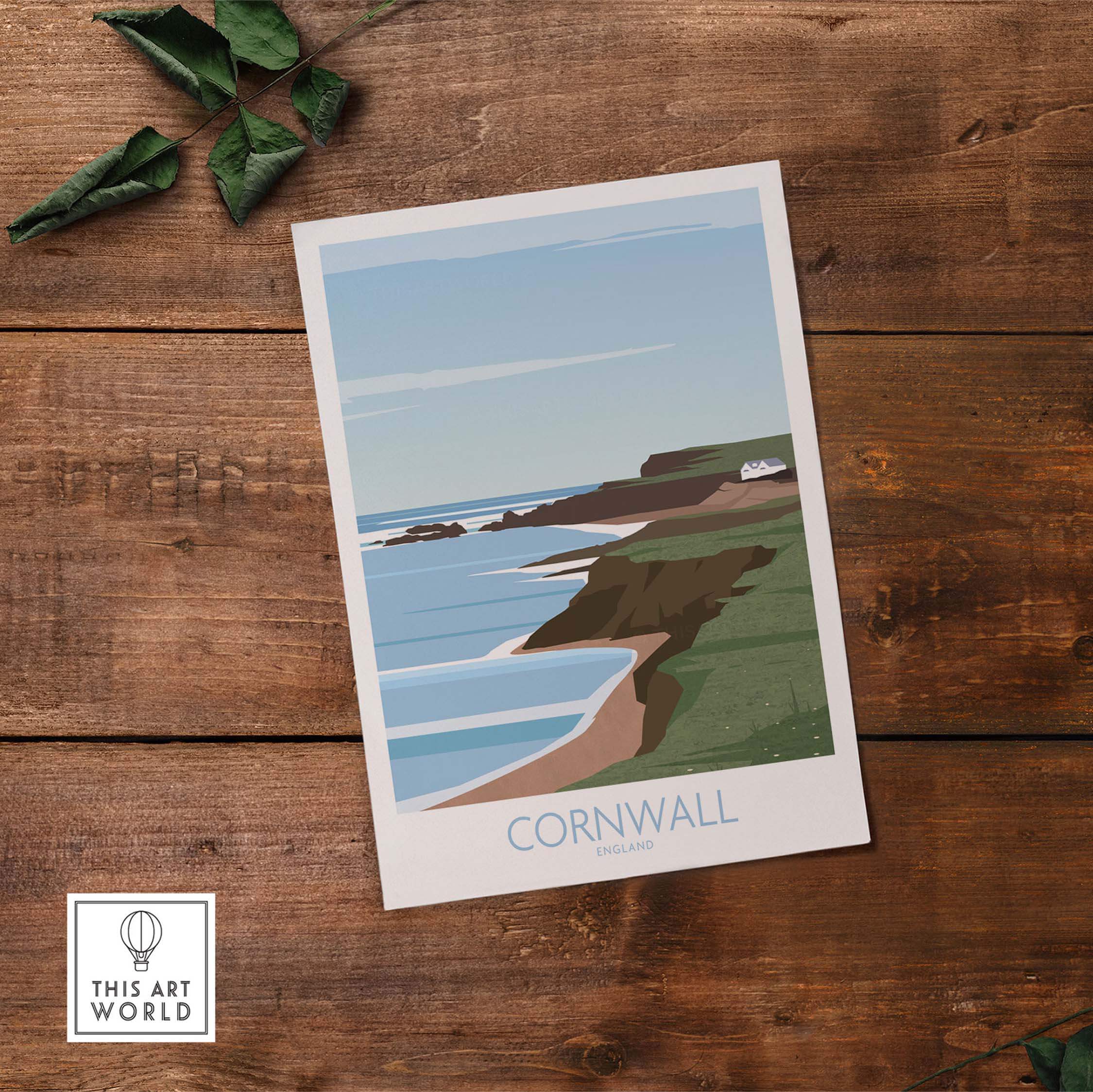 Cornwall poster print featuring coastal scenery and vintage design for stylish wall art.