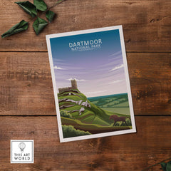 Dartmoor National Park poster featuring a minimalist landscape design, ideal for nature lovers and home decor.