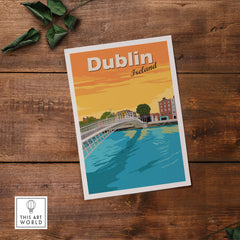 Vintage Dublin Print Poster showcasing the iconic River Liffey and vibrant colors, perfect for home or office decor.