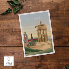 Edinburgh wall art poster featuring iconic monuments and vintage design, perfect for home or office decor.