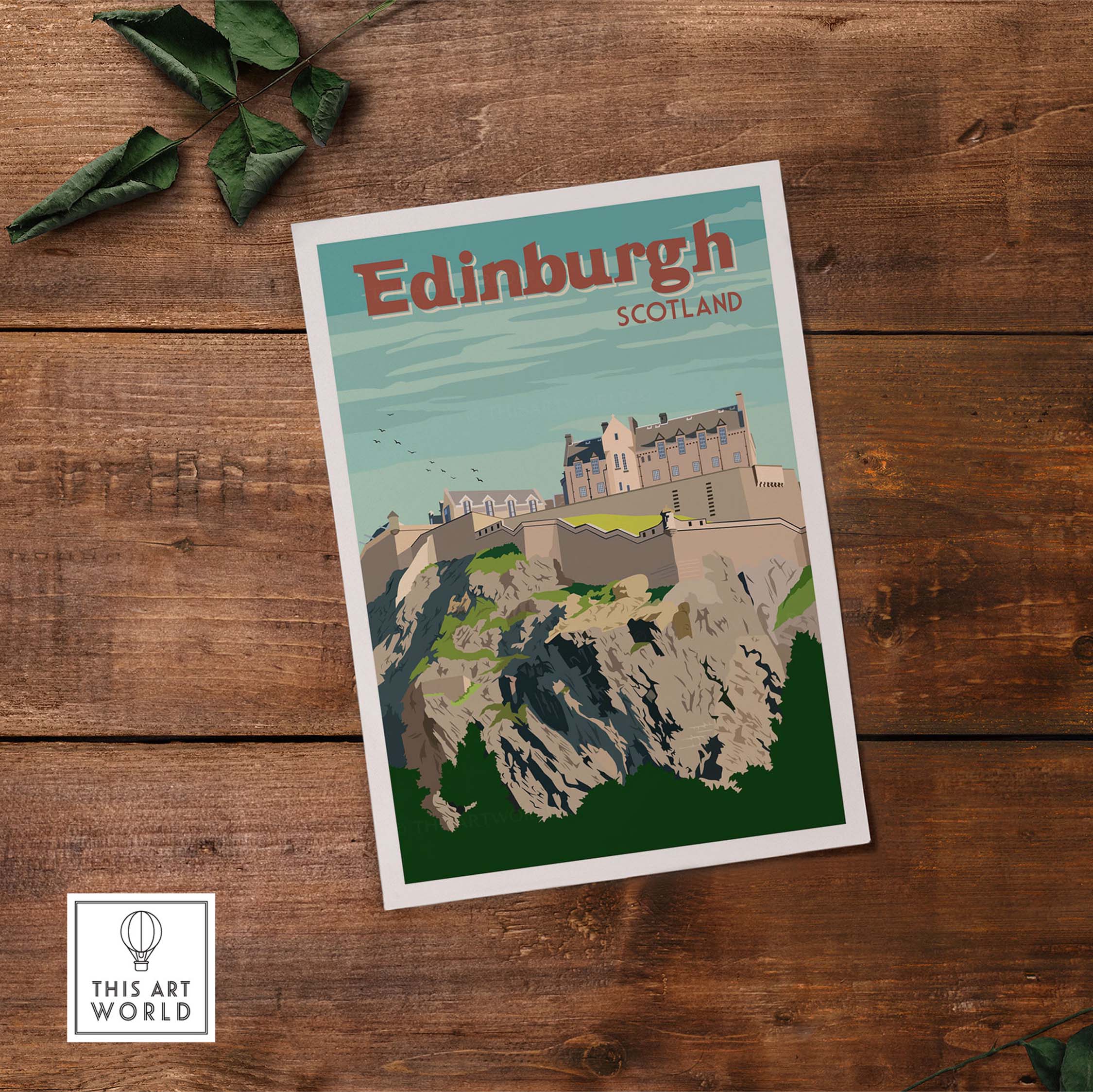 Vintage Edinburgh Print Poster featuring Edinburgh Castle, perfect for stylish Scotland wall art.