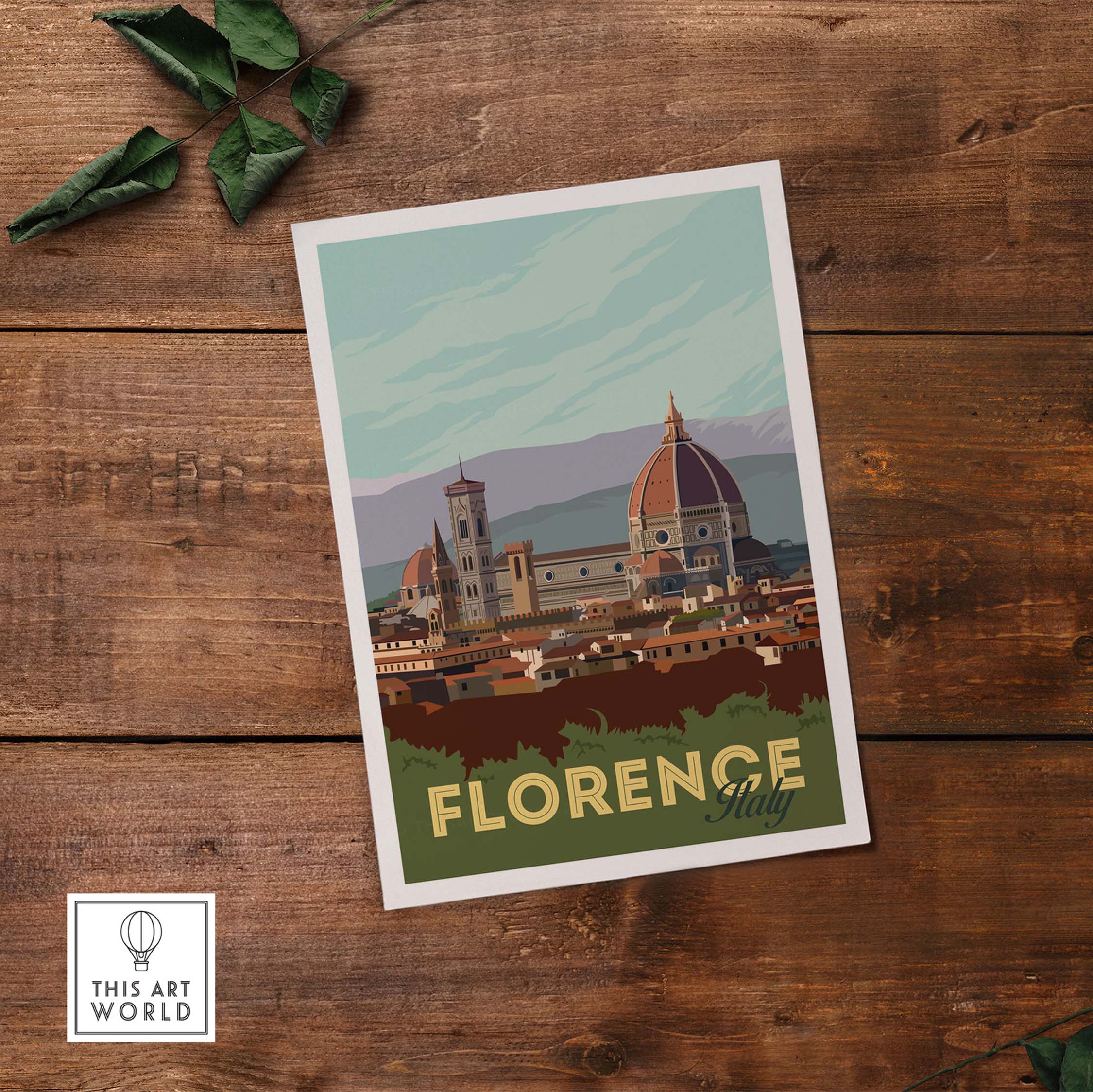 Florence poster wall art featuring iconic skyline and vintage design, perfect for travel enthusiasts and home decor.