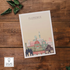 Florence Skyline Print showcasing iconic architecture in pastel tones for stylish home decor.