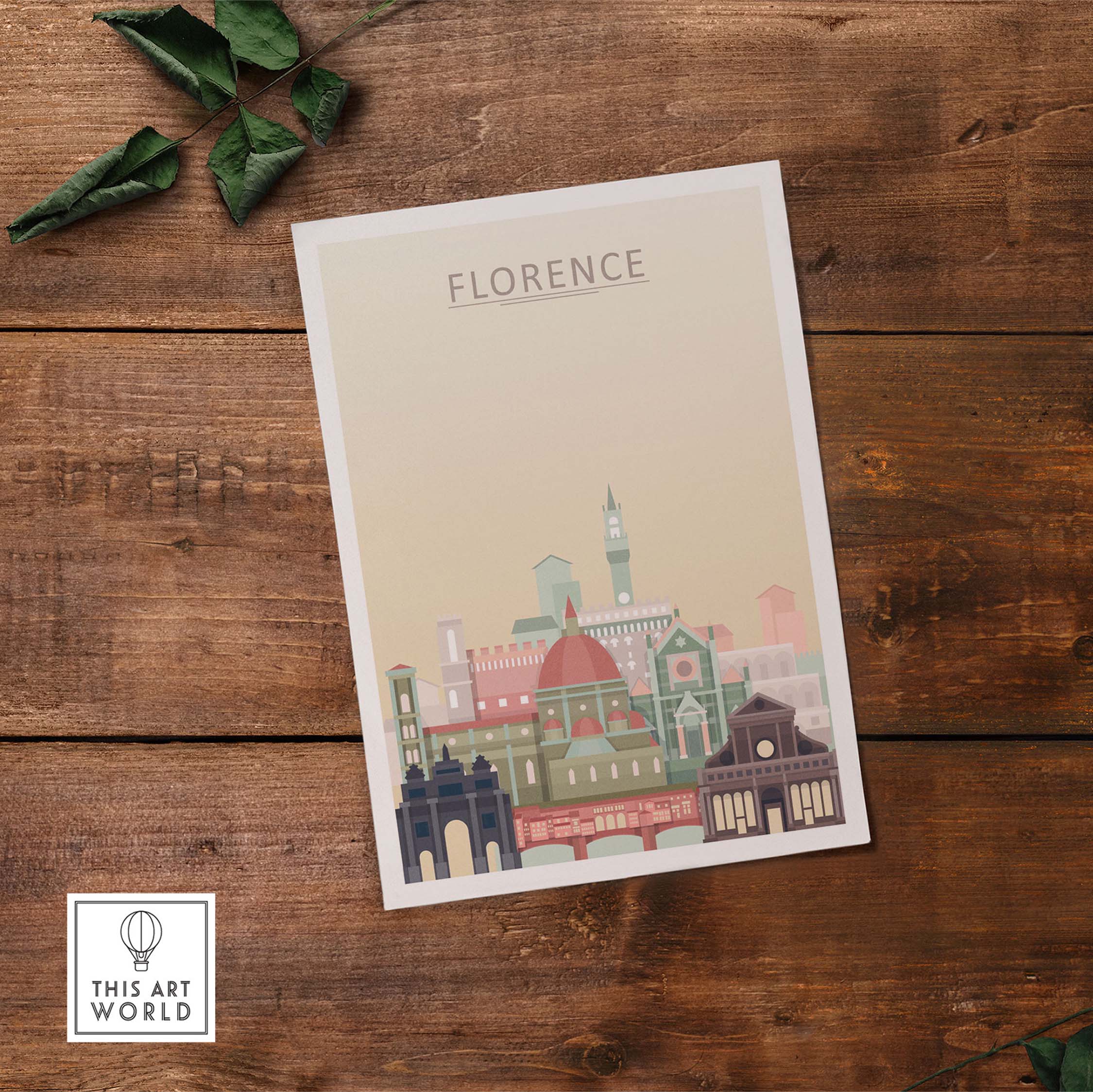 Florence Skyline Print showcasing iconic architecture in pastel tones for stylish home decor.