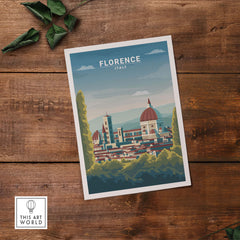 Florence wall art print showcasing iconic architecture in Italy, featuring vintage minimalist design.