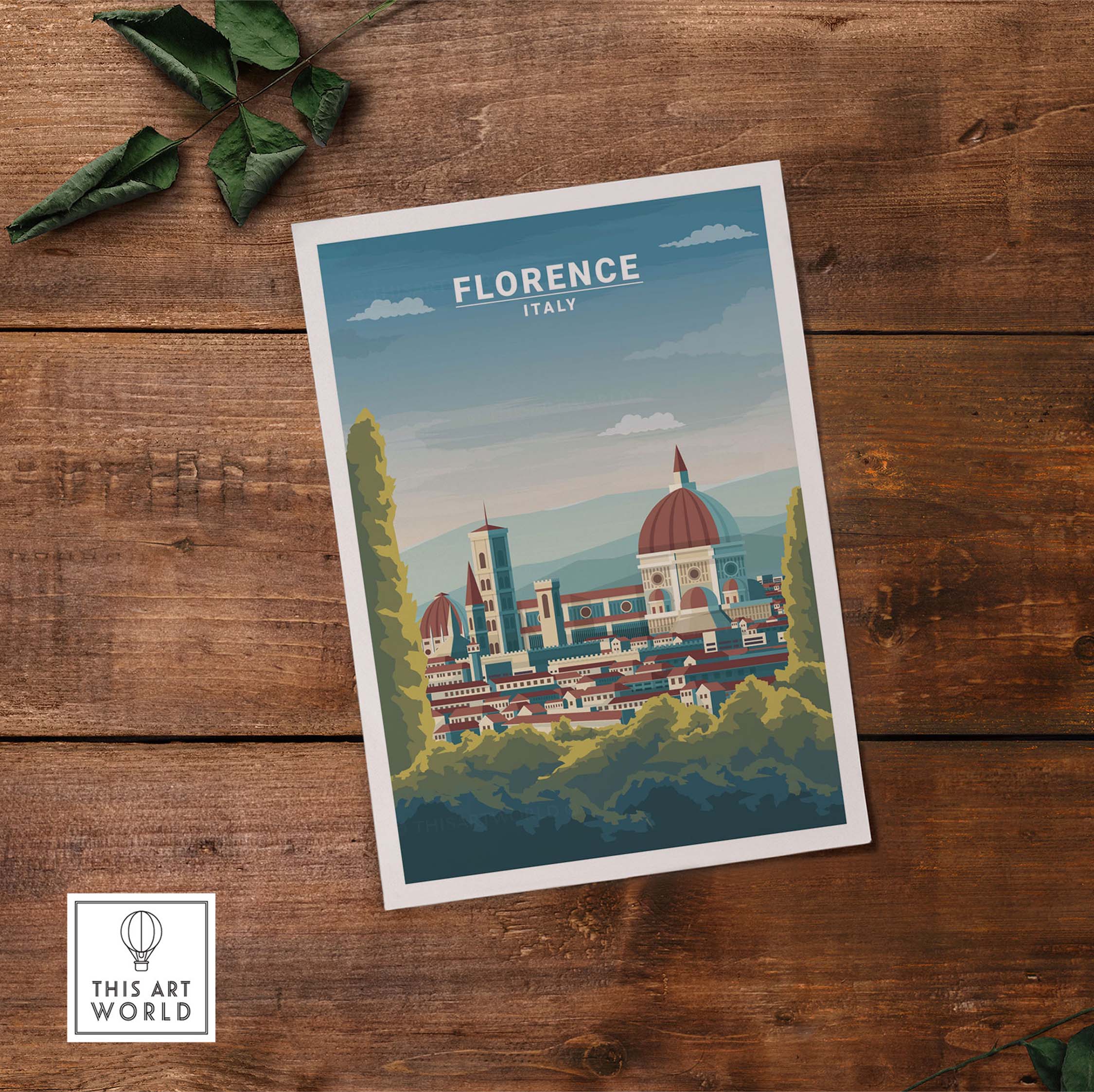 Florence wall art print showcasing iconic architecture in Italy, featuring vintage minimalist design.