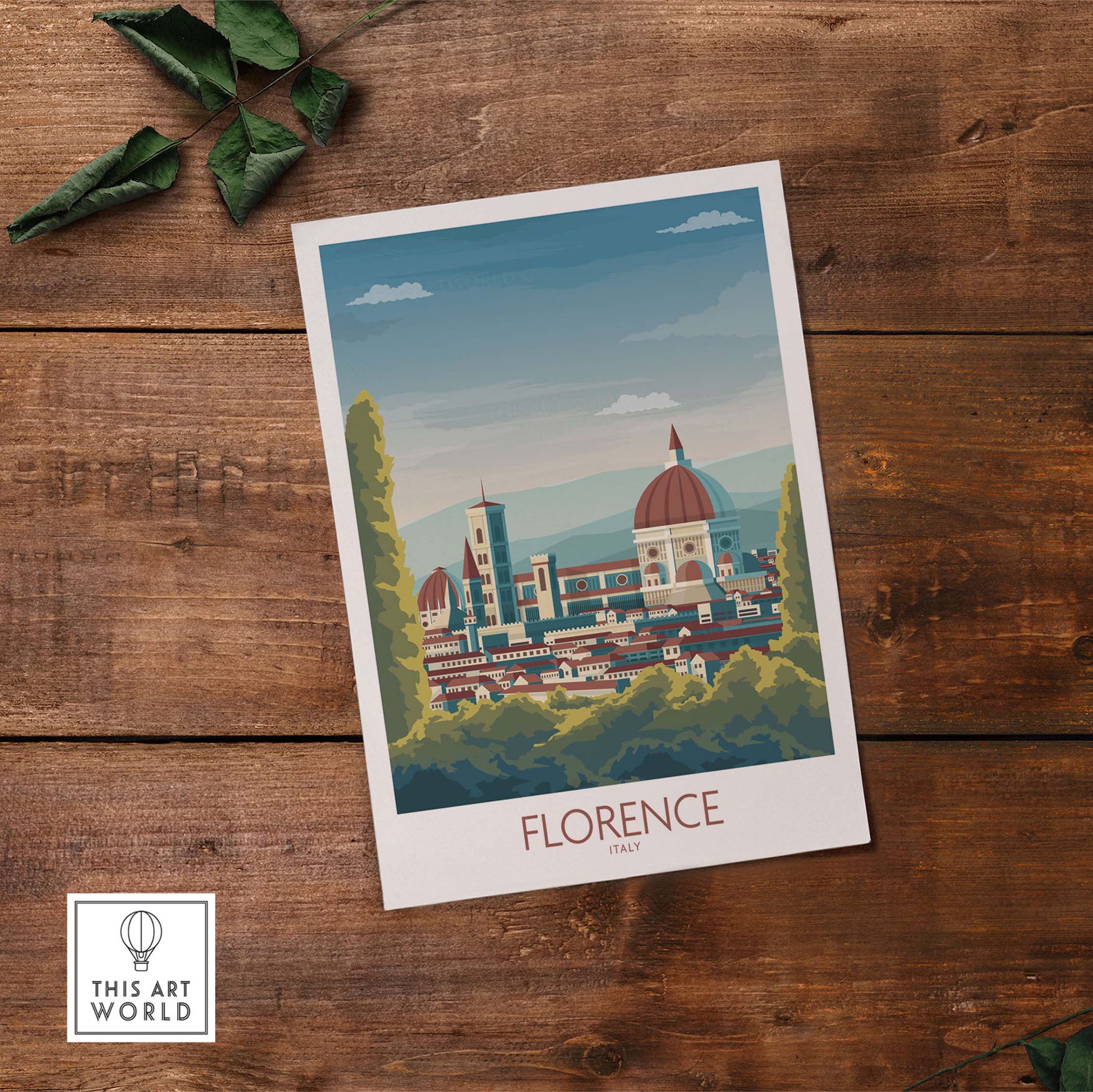 Florence Poster Italy Art Print showcasing a minimalist design of Florence's skyline in vibrant colors.