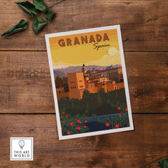 Granada Wall Art Print representing Spain, inspired by vintage travel posters with a minimalist design.