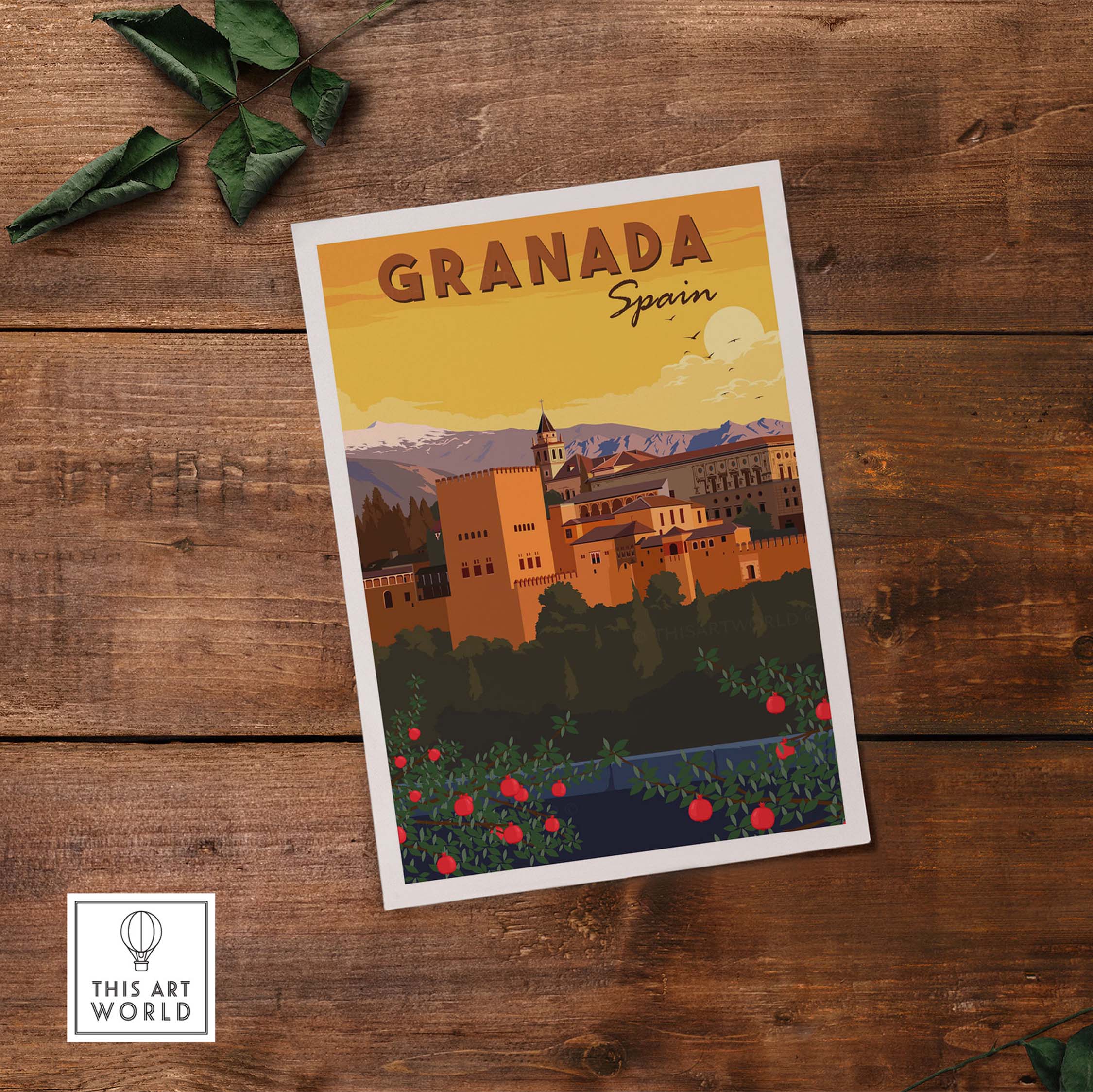 Granada Wall Art Print representing Spain, inspired by vintage travel posters with a minimalist design.