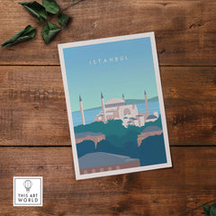 Istanbul Print Wall Art Poster featuring Sultan Ahmed's Blue Mosque in a vintage style.