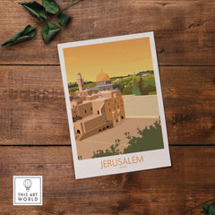 Stylish Jerusalem wall art poster in minimalist vintage style showcasing iconic cityscape and architecture.