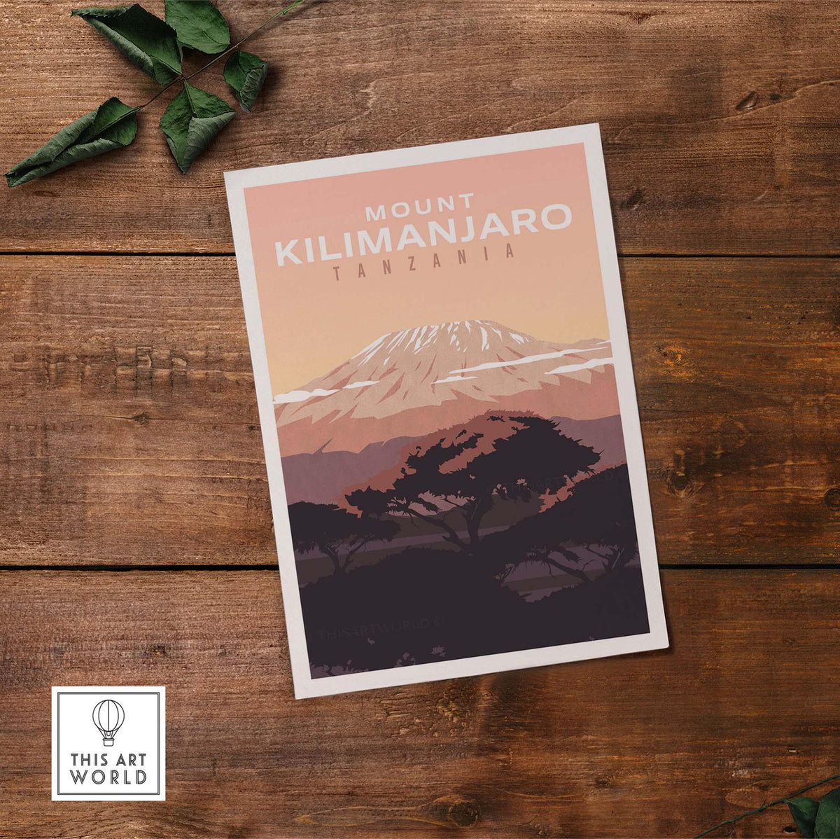 Kilimanjaro Print Wall Art Poster featuring a scenic depiction of Mount Kilimanjaro in Tanzania.