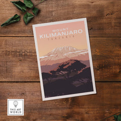 Kilimanjaro Print Wall Art Poster featuring a scenic depiction of Mount Kilimanjaro in Tanzania.