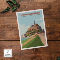 Le Mont Saint Michel poster print showcasing the iconic French landmark with vintage art design.