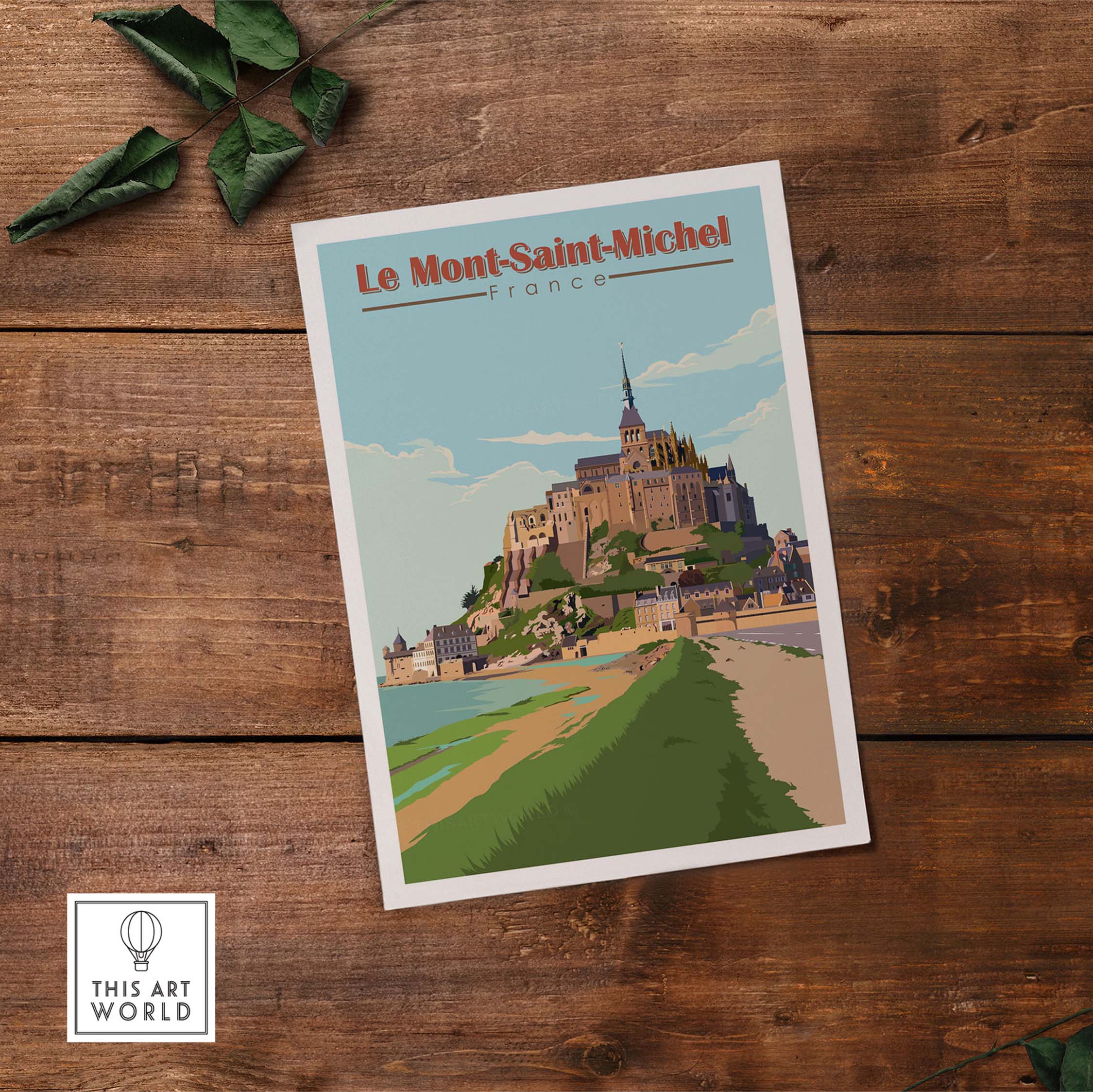 Le Mont Saint Michel poster print showcasing the iconic French landmark with vintage art design.