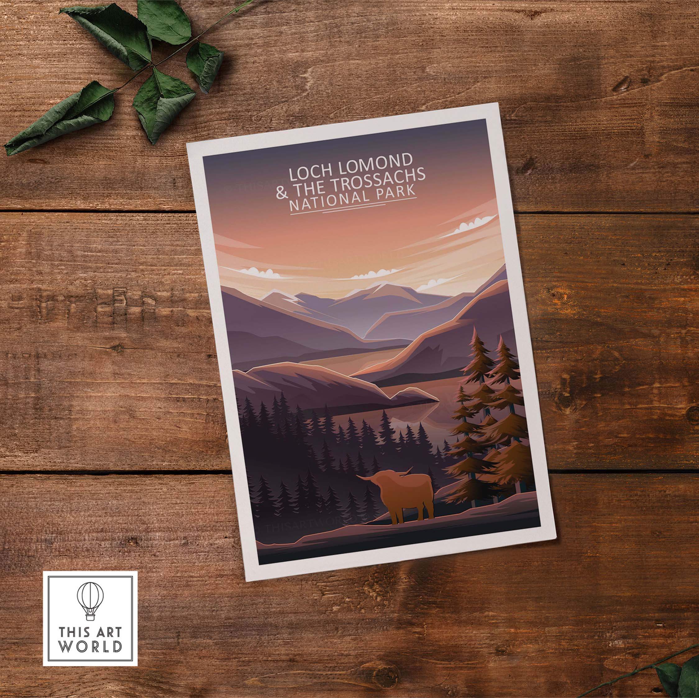 Loch Lomond and The Trossachs National Park minimalist poster artwork for home and office decor.